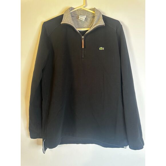 Lacoste Men’s Size 4 Medium Black 1/4 Zip Sweatshirt Cotton Alpaca Logo Pullover - Picture 1 of 7